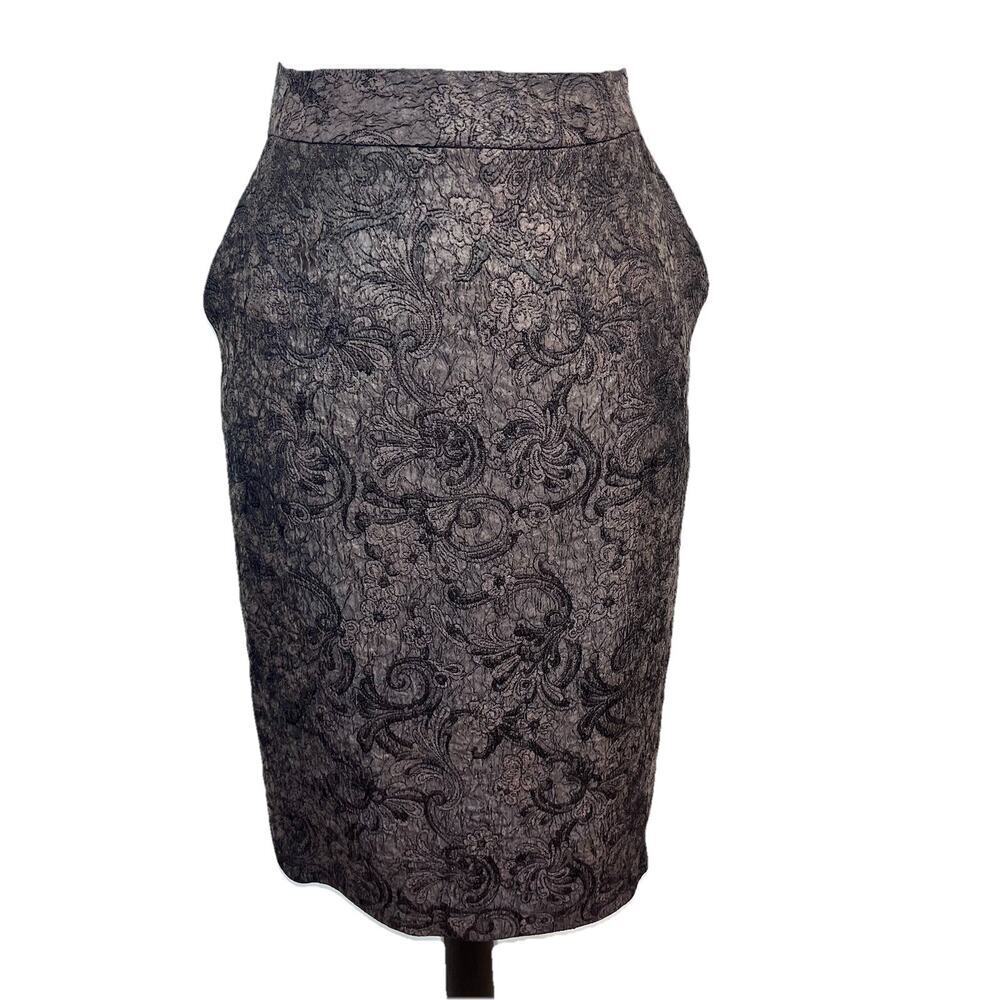 Coldwater Creek Skirt size 6 Brown Brocade Floral Pencil Knee Church Wedding